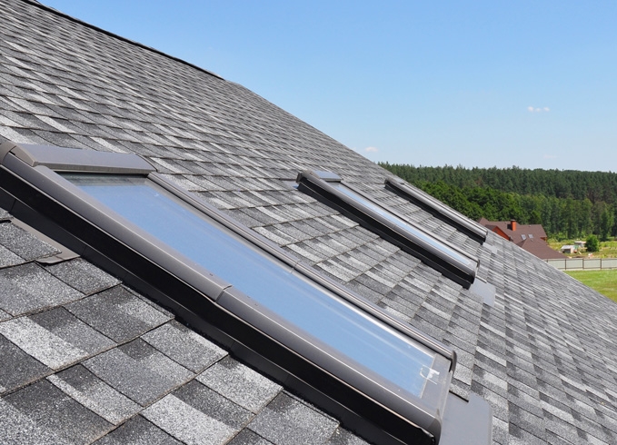 A roofer and a customer talking outside of a house.